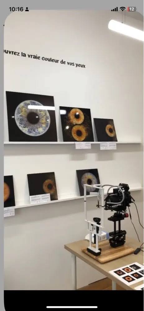 Customer archive photograph of iris artworks and a tabletop photography setup, with an earlier LS18 beneath the camera