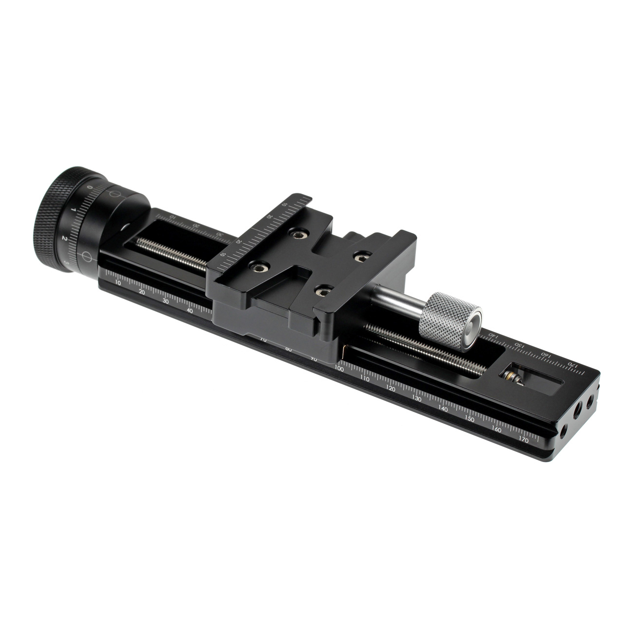 LS18 — Carril de posicionamiento macro con mando graduado tipo micrómetro — detalle del producto y ejemplo de configuración