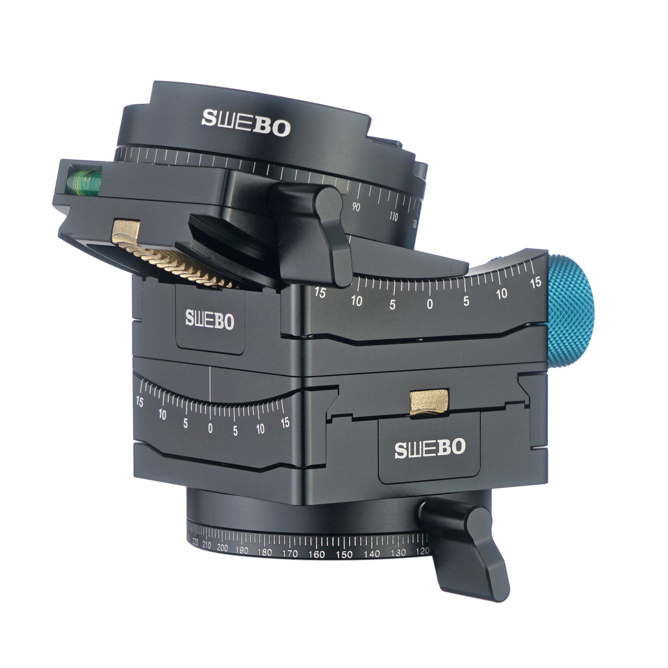 G360 — Rótula niveladora por engranajes con base panorámica — detalle del producto y ejemplo de configuración