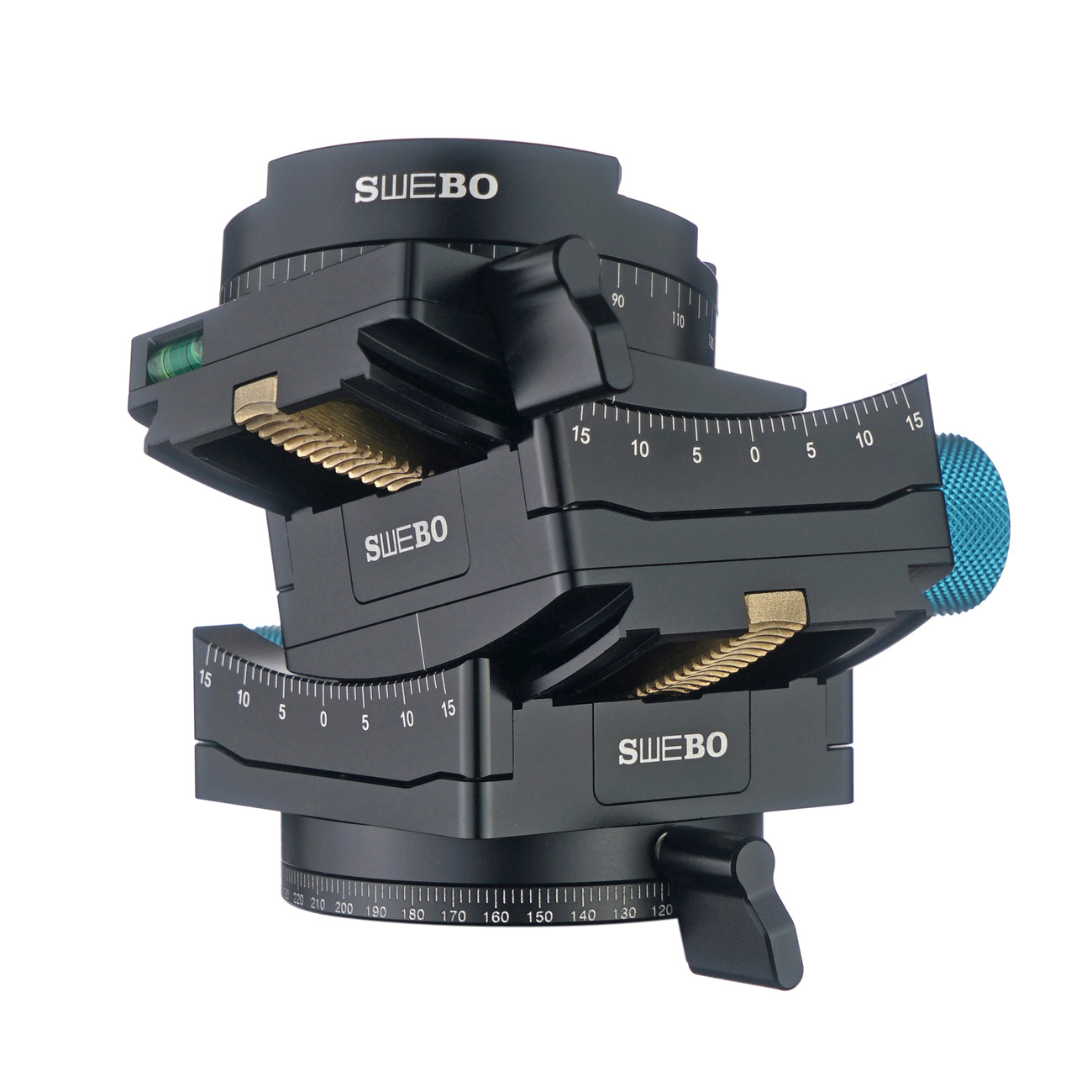 G360 — Rótula niveladora por engranajes con base panorámica — detalle del producto y ejemplo de configuración