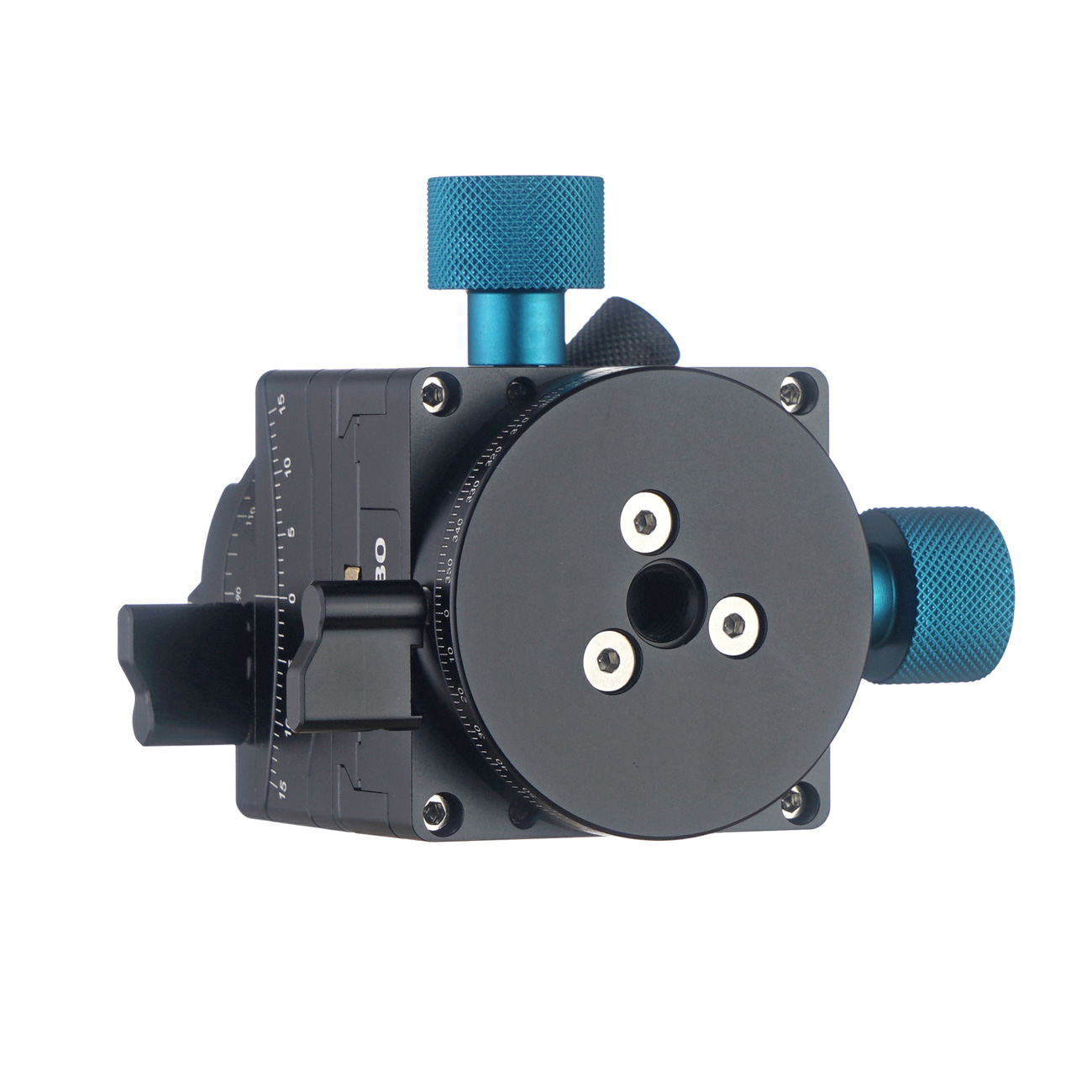 G360 — Rótula niveladora por engranajes con base panorámica — detalle del producto y ejemplo de configuración