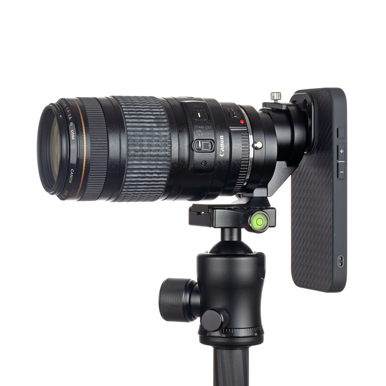 S2342 Adaptador para teléfono y trípode para convertidores de objetivo a telescopio de 10 mm — detalle del producto y ejemplo de configuración