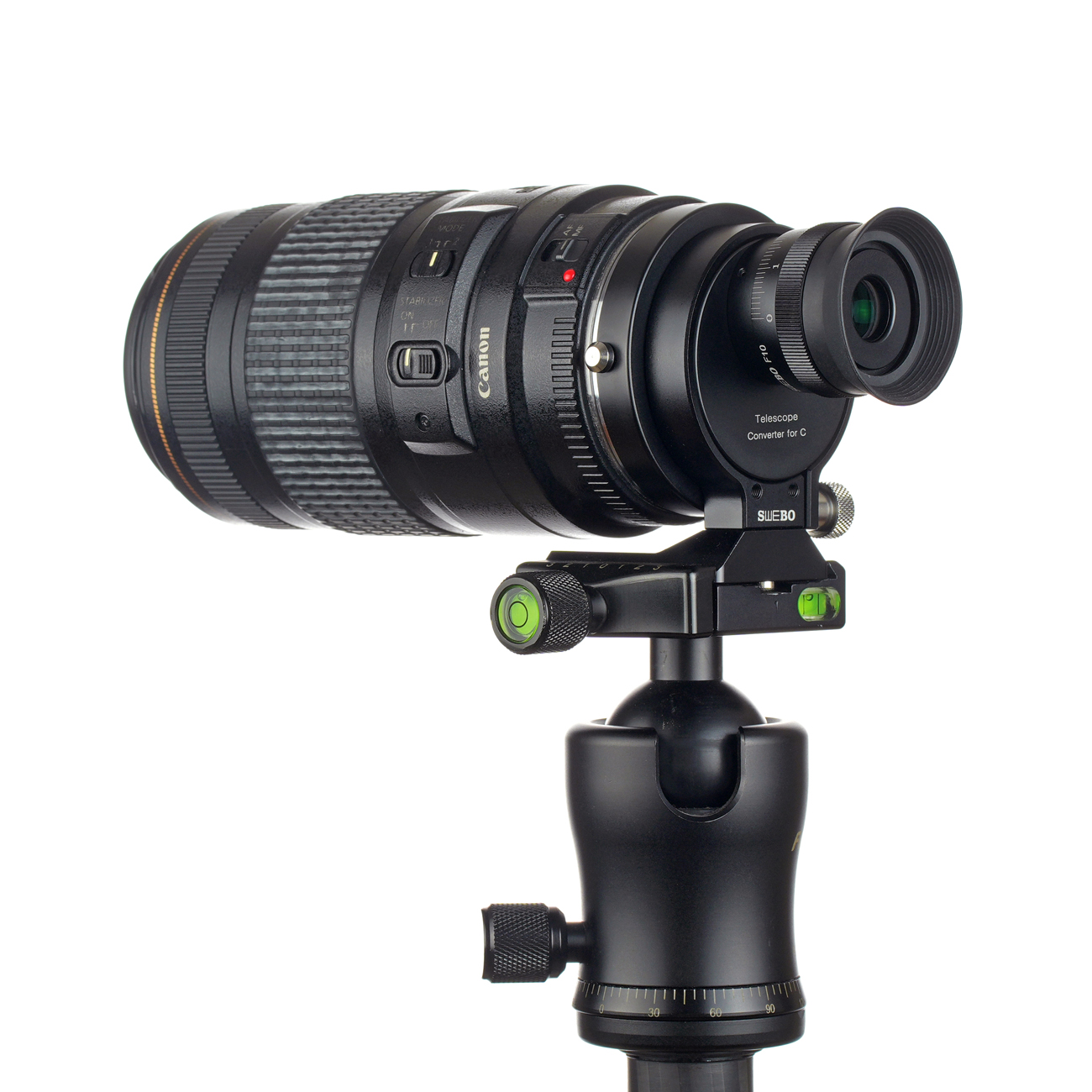 S2342 Adaptador para teléfono y trípode para convertidores de objetivo a telescopio de 10 mm — detalle del producto y ejemplo de configuración