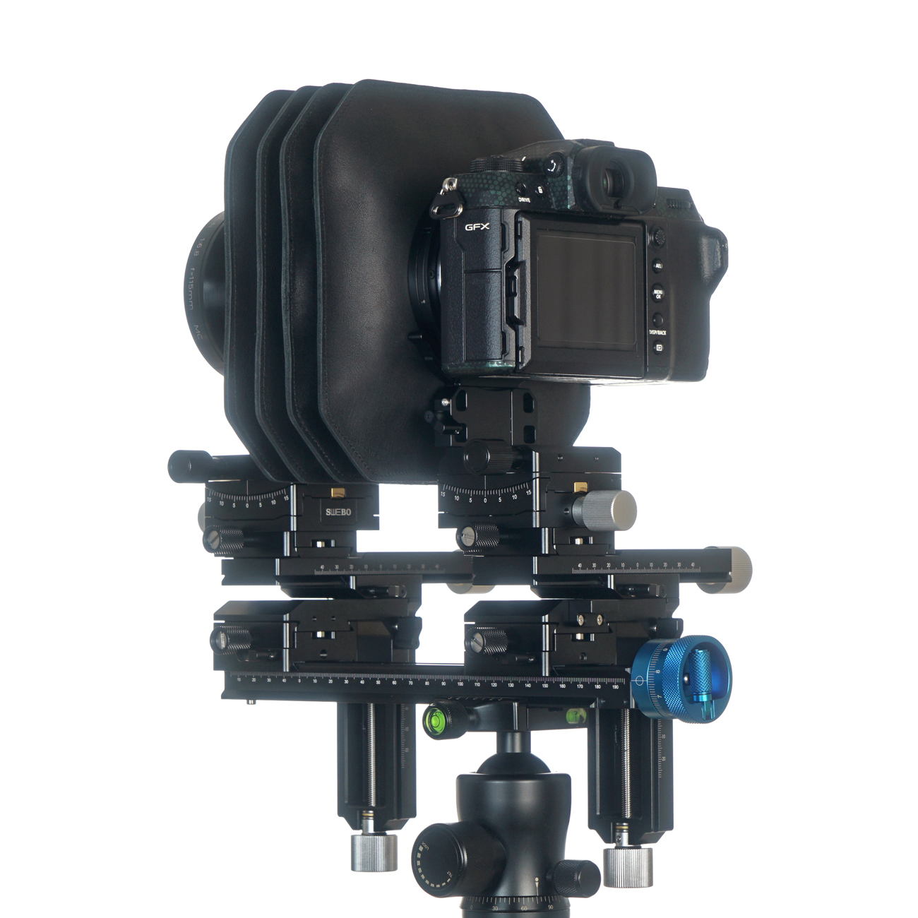 S2127 — Supporto a baionetta Fujifilm GFX per mini banchi ottici — dettaglio del prodotto ed esempio di configurazione