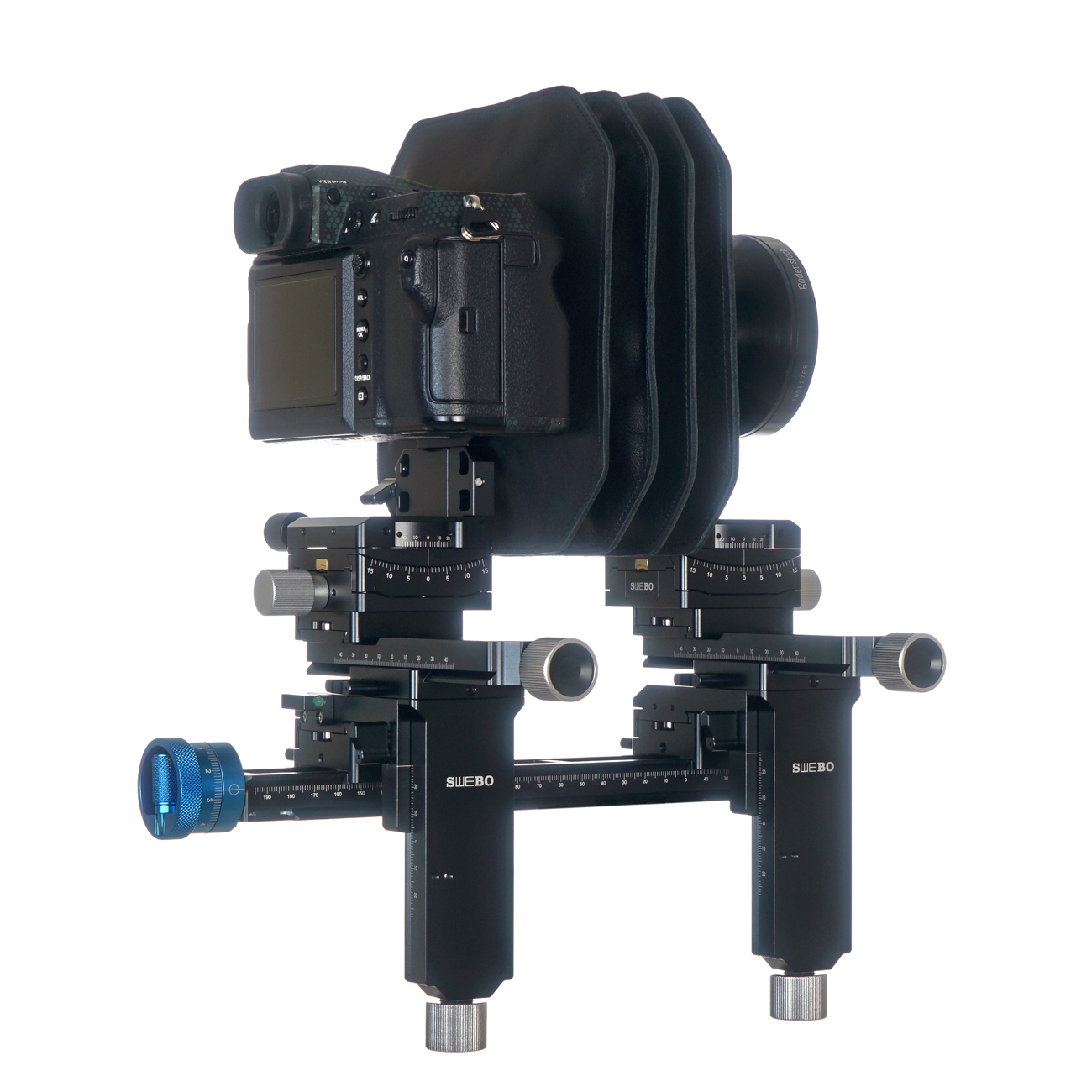 S2127 — Supporto a baionetta Fujifilm GFX per mini banchi ottici — dettaglio del prodotto ed esempio di configurazione