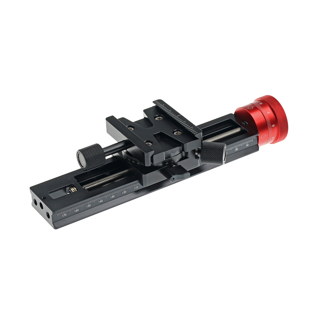 LS18R Makro-Einstellschlitten mit Mikrometerskalierung und drehbarer Klemme – Detail und Konfigurationsbeispiel