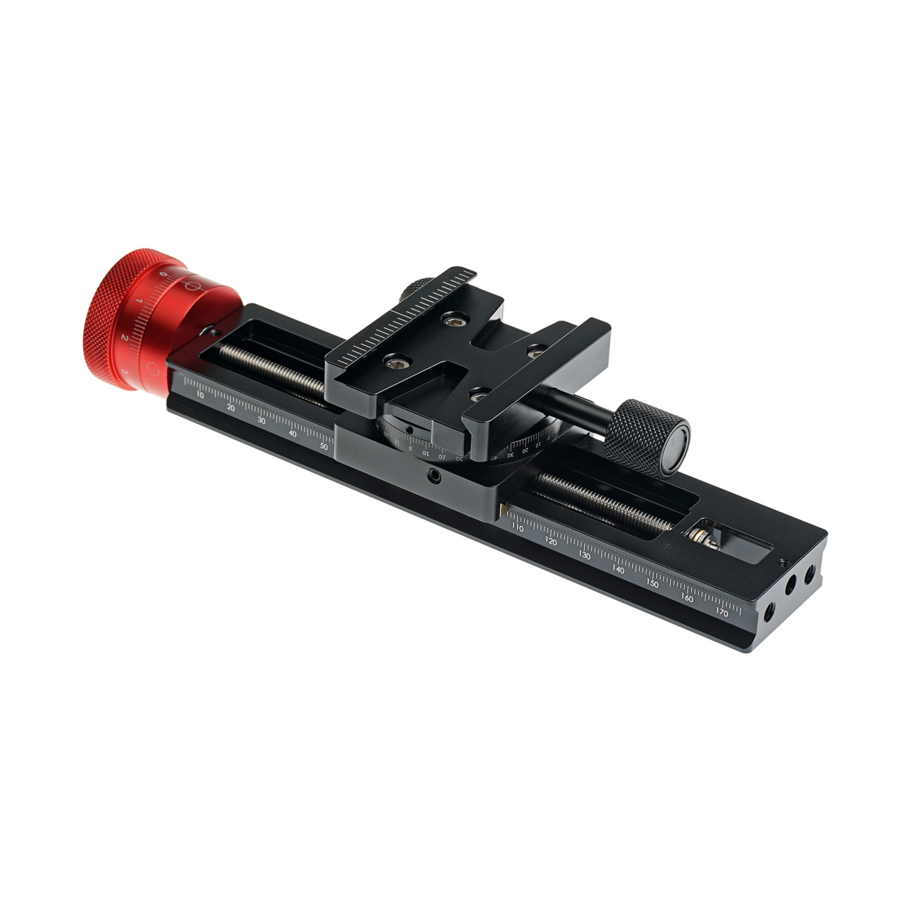 LS18R Makro-Einstellschlitten mit Mikrometerskalierung und drehbarer Klemme – Detail und Konfigurationsbeispiel