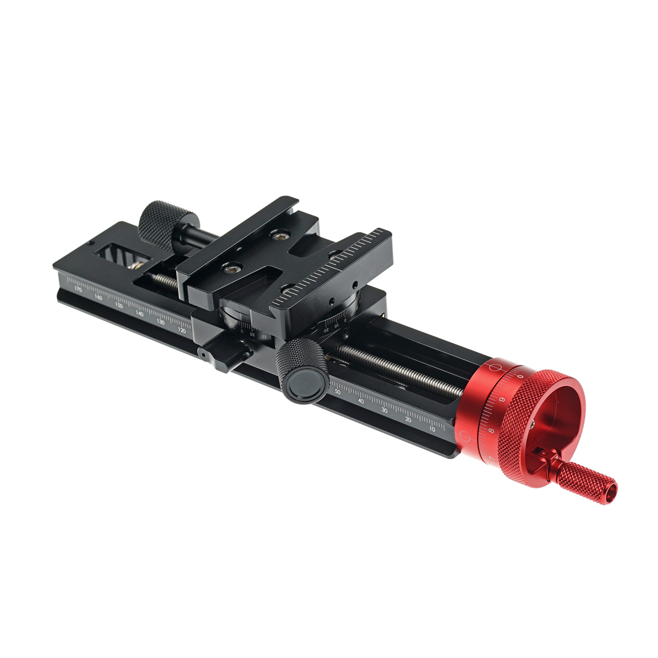 LS18R Makro-Einstellschlitten mit Mikrometerskalierung und drehbarer Klemme – Detail und Konfigurationsbeispiel