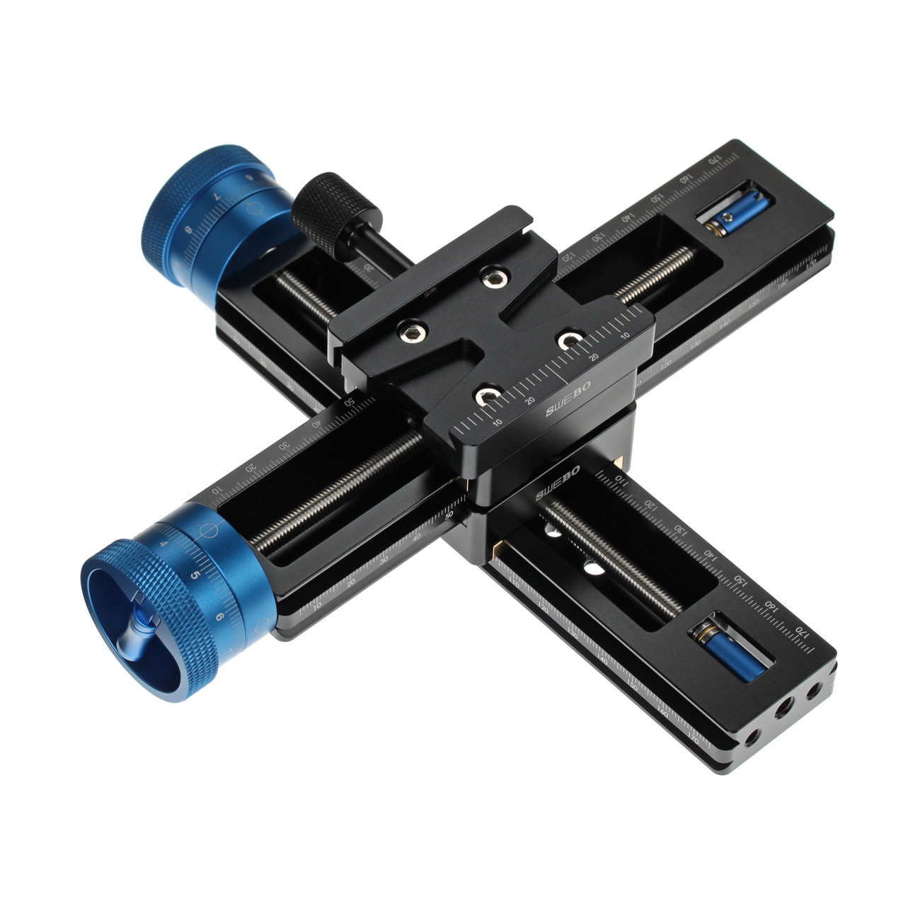 LS001-4w — Slitta macro a due assi con comandi micrometrici — dettaglio del prodotto ed esempio di configurazione