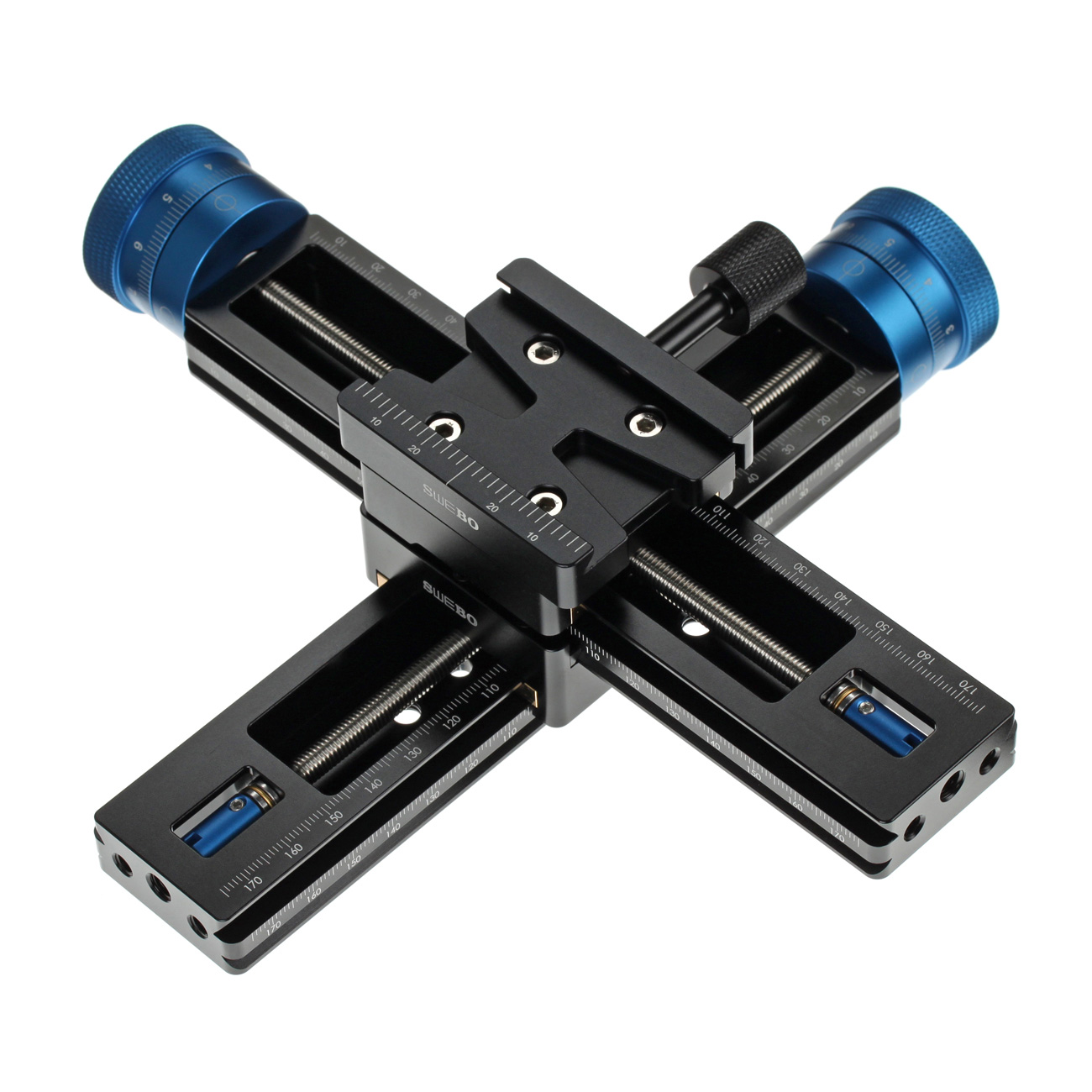 LS001-4w — Slitta macro a due assi con comandi micrometrici — dettaglio del prodotto ed esempio di configurazione