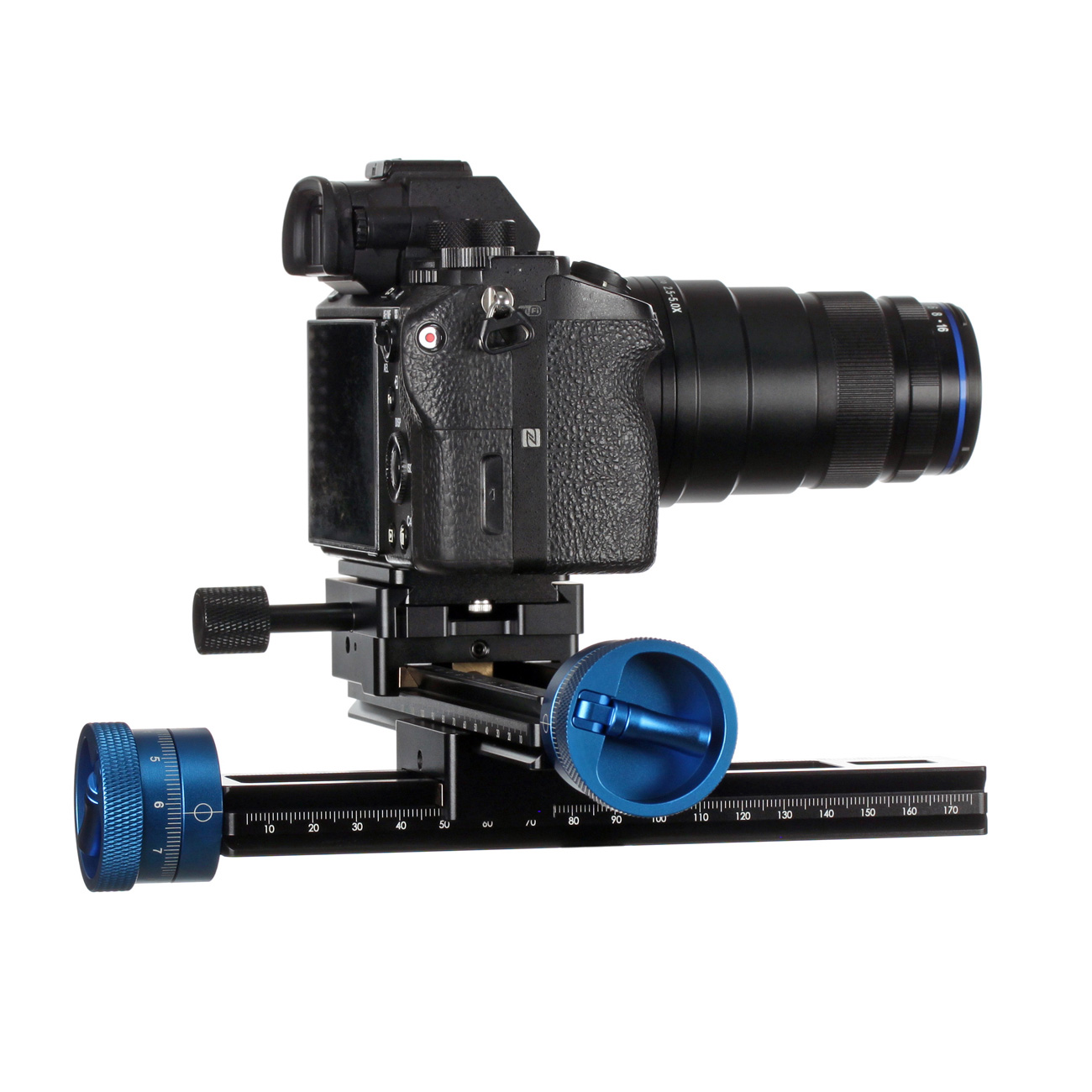 LS001-4w — Slitta macro a due assi con comandi micrometrici — dettaglio del prodotto ed esempio di configurazione