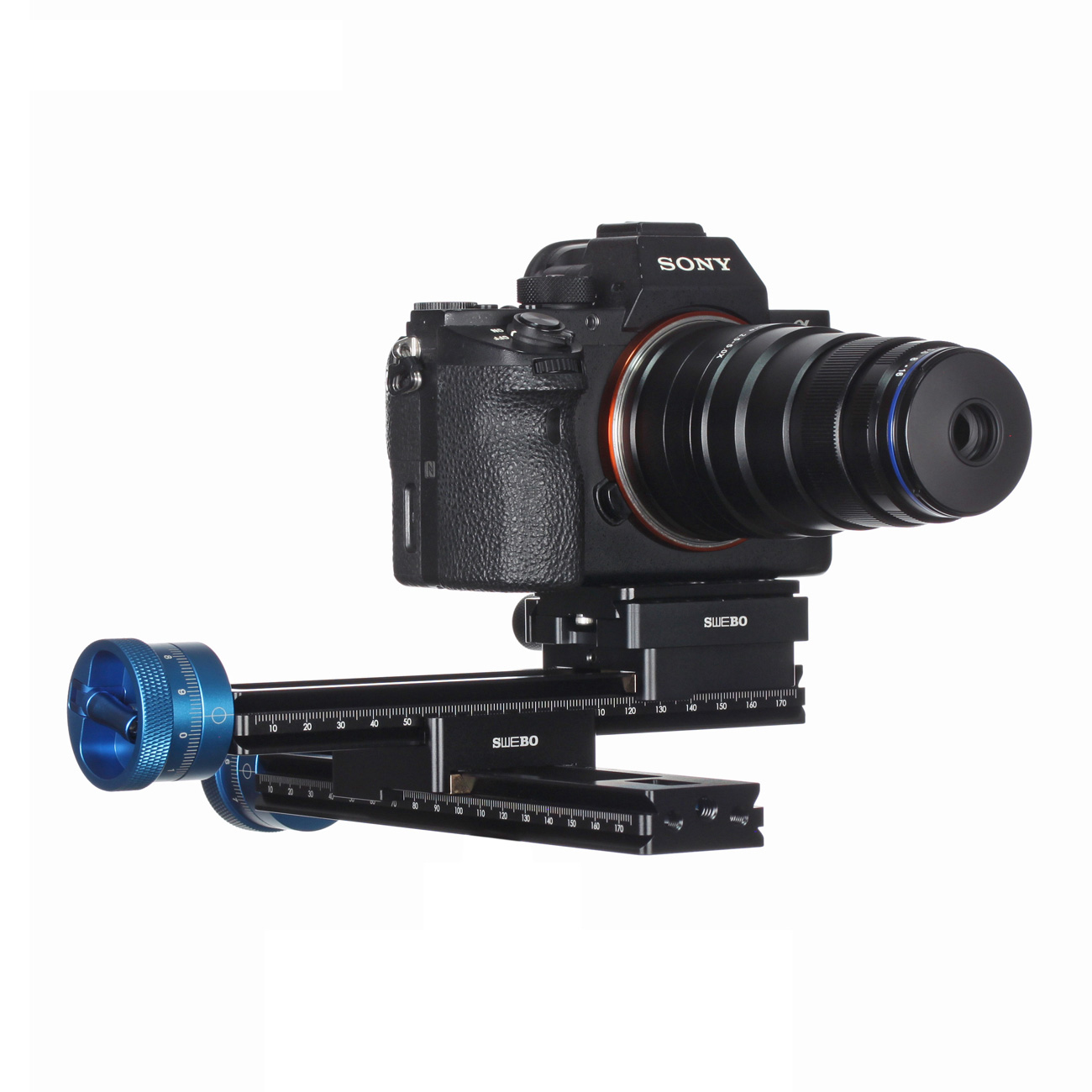 LS001-4w — Slitta macro a due assi con comandi micrometrici — dettaglio del prodotto ed esempio di configurazione