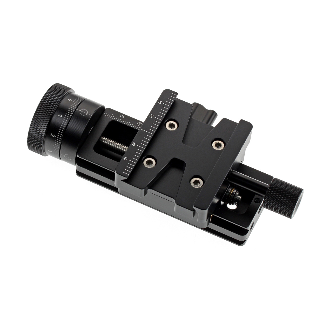 LS22 — Slitta macro compatta a comando micrometrico — dettaglio del prodotto ed esempio di configurazione