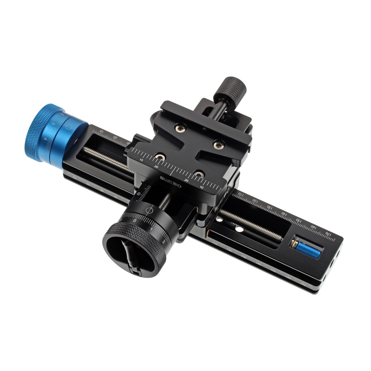 LS22 — Slitta macro compatta a comando micrometrico — dettaglio del prodotto ed esempio di configurazione