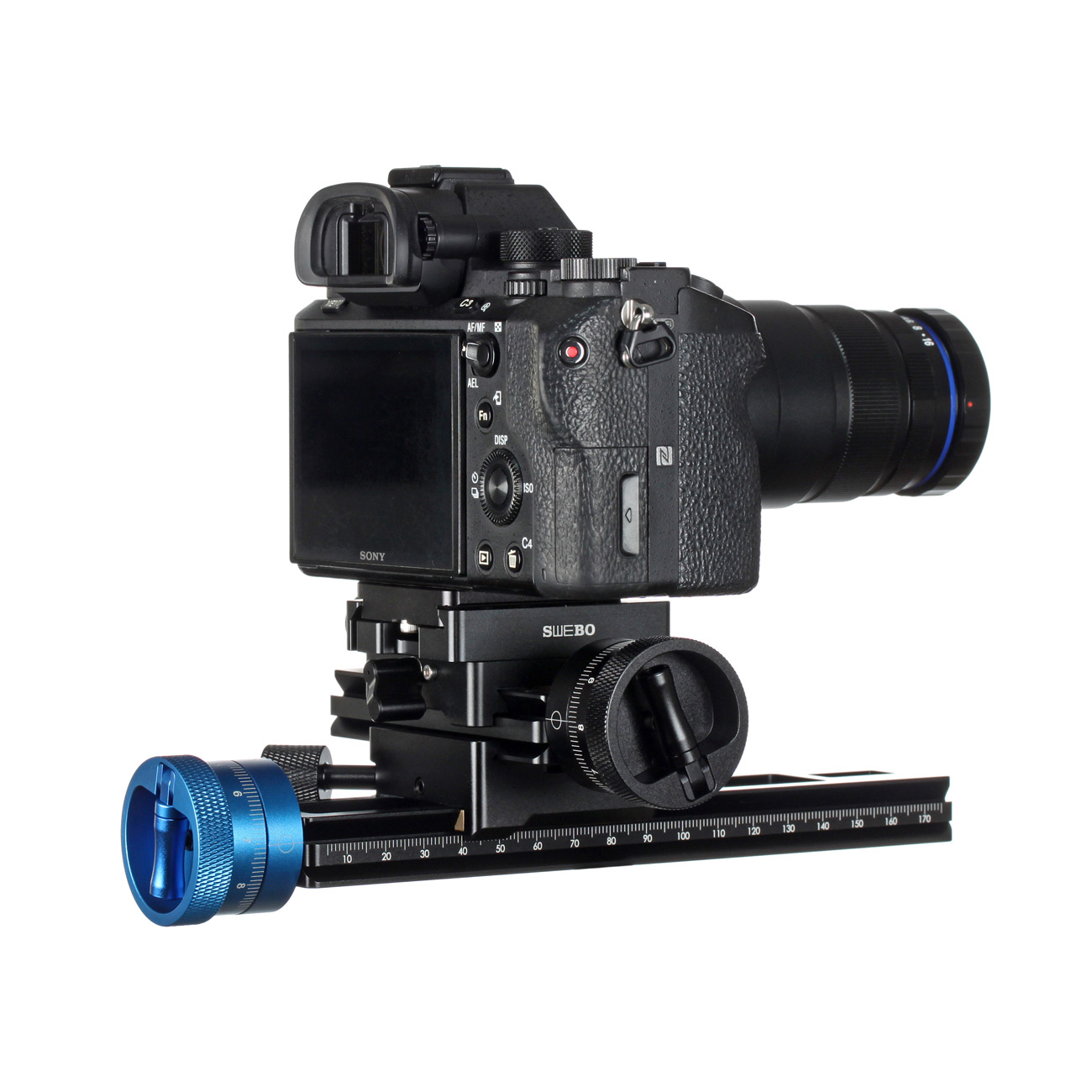 LS22 — Slitta macro compatta a comando micrometrico — dettaglio del prodotto ed esempio di configurazione