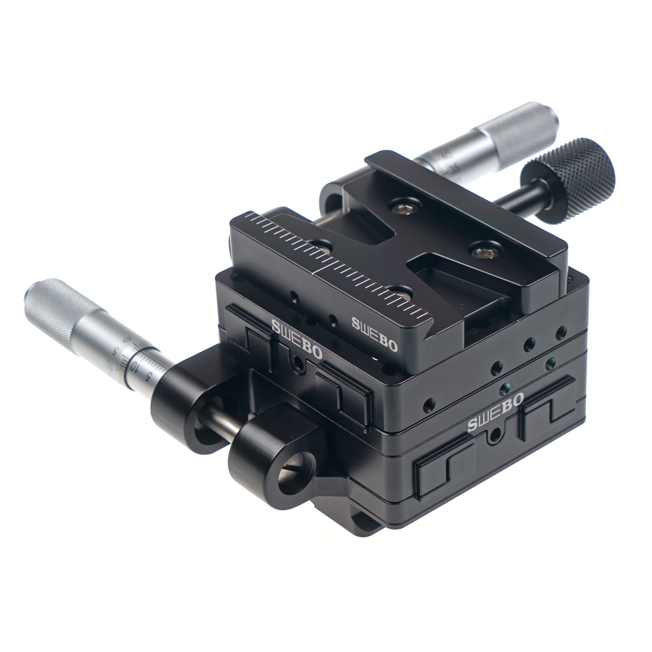 HM4 — Piattaforma macro micrometrica a due assi — dettaglio del prodotto ed esempio di configurazione