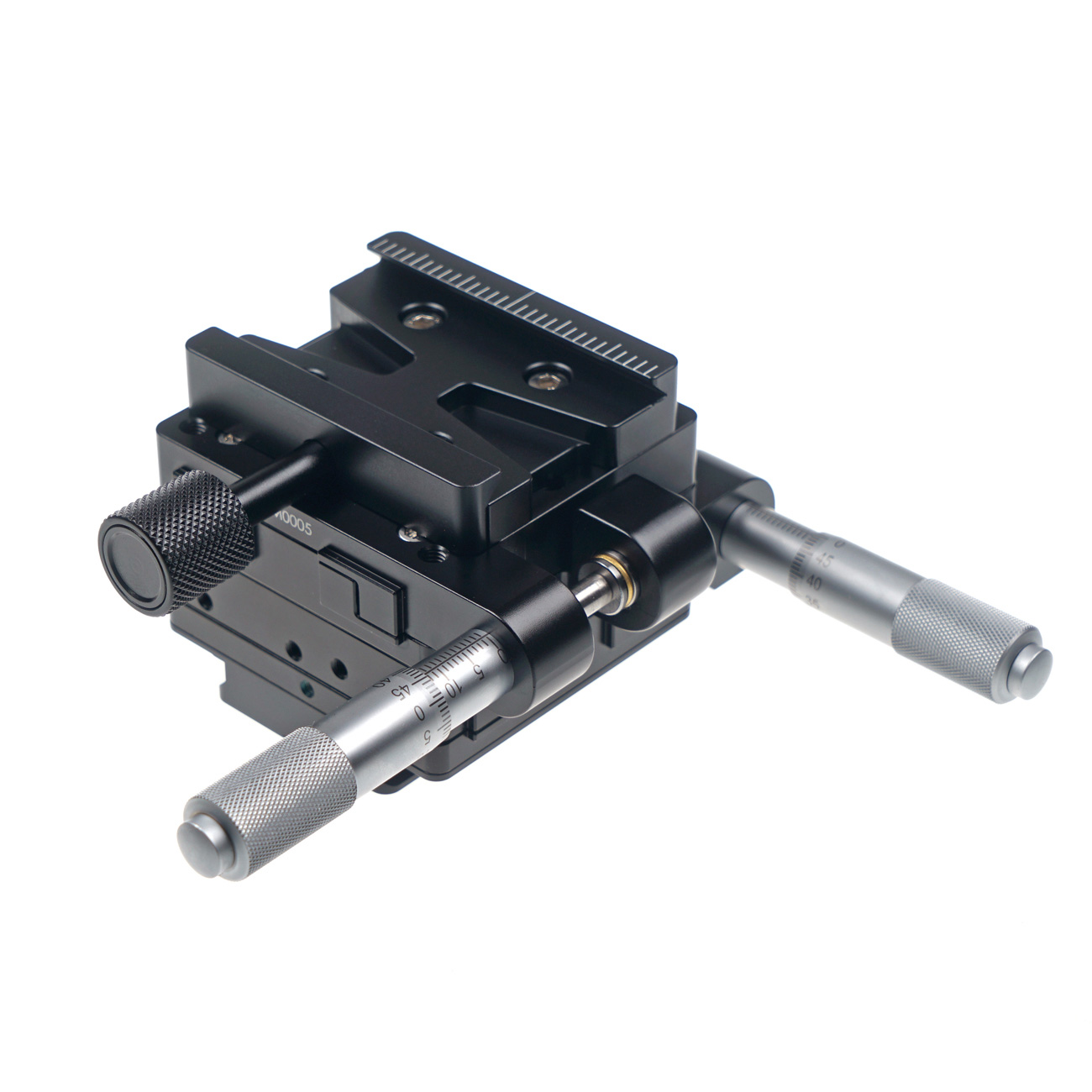 HM4 — Piattaforma macro micrometrica a due assi — dettaglio del prodotto ed esempio di configurazione