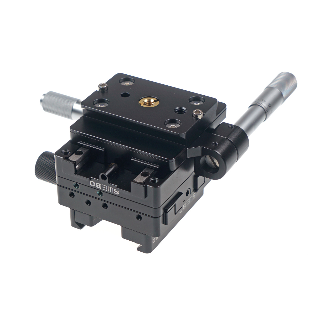 HM4 — Piattaforma macro micrometrica a due assi — dettaglio del prodotto ed esempio di configurazione