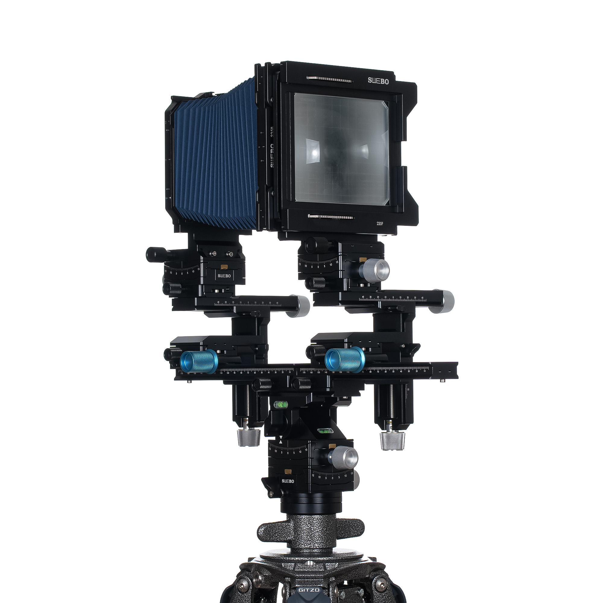 SP45pro — Câmera modular de grande formato 4×5 — detalhe do produto e exemplo de configuração